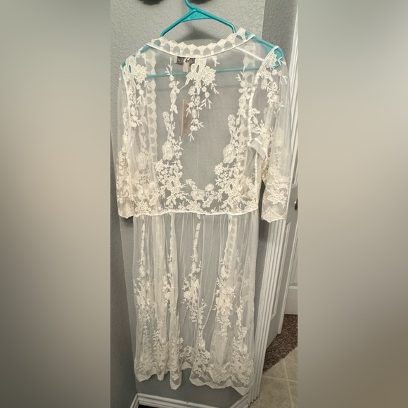 Cedar Rose Off-White Lace Kimono Cardigan Boho Duster S/M NWT - Picture 2 of 4